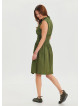 Khaki Summer Dress with Stand Collar and Zipper Detail 4440